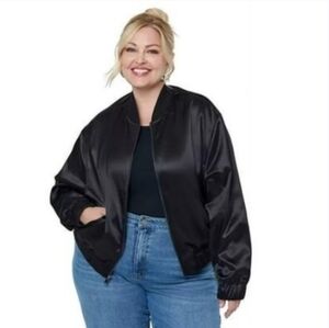 Women's Black Satin Bomber Jacket
